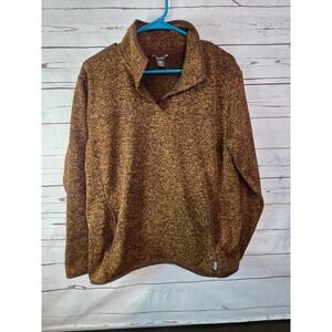Eddie Bauer Womens Large Brown Gold Marled Sweater Fleece Snap Pullover Jacket